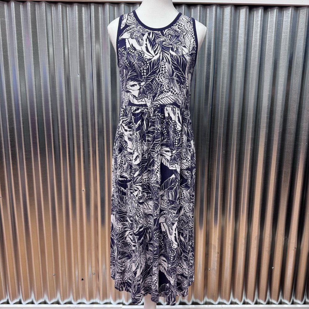 Johnny Was Purple and White Butterfly Maxi Tshirt Dress Resortwear